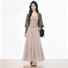 批发蝙蝠袖针织开衫女外套+蕾丝吊带+<b class='q'>网纱</b><b class='q'>长裙</b>