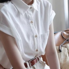 批发原版做法简约牛耳袖设计感夏季新款短袖透气舒适白色衬衫上衣