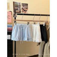 批发原版优质面料+内里  甜美耳边蓬蓬半身裙女<b class='q'>高腰</b>蕾丝边A字短裙绑带