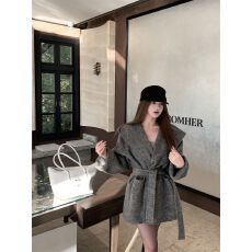 批发600克丝棉呢 灰色连帽长袖<b class='q'>毛呢</b><b class='q'>外套</b>宽松慵懒中长款气质开衫大衣