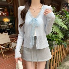 批发原版优质面料 防晒<b class='q'>小外套</b>女夏季2025甜美拼接蕾丝绑带薄款开衫潮