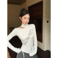 批发1*1螺纹德绒 白色镂空长袖T恤女秋季字母<b class='q'>打底衫</b>保暖加厚<b class='q'>加绒</b>上衣