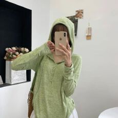 彩棉羊绒面料 韩版修身显瘦纯色连帽长袖女休闲百搭上衣T恤ins潮