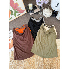 批发复古辣妹荡领撞色上衣春装2026新款带胸垫高级感露背气质吊带绝美