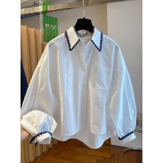 批发韩版黄色长袖<b class='q'>衬衫</b><b class='q'>女</b>早春2026新款宽松撞色别致花边拼接<b class='q'>衬衣</b>