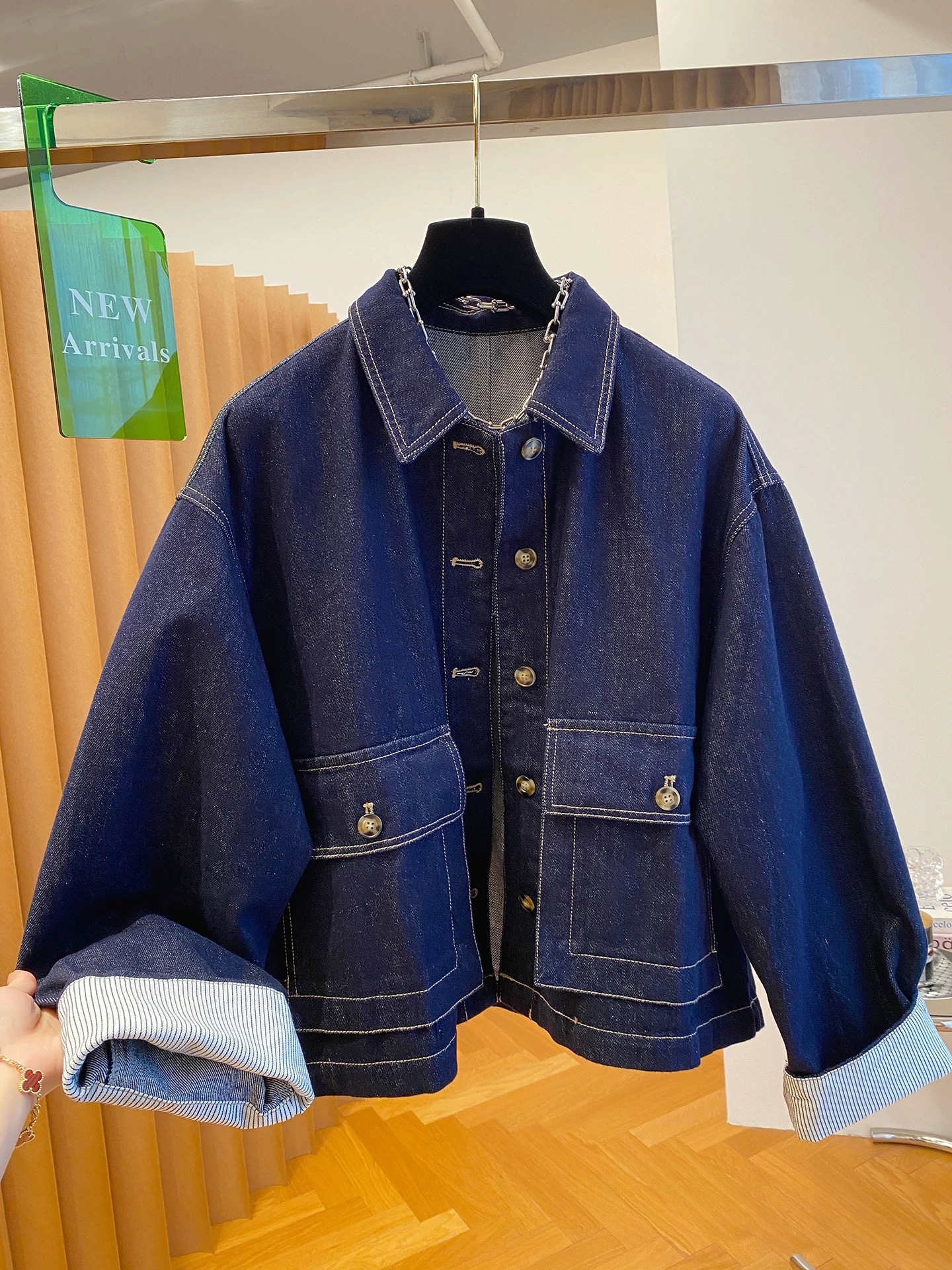 고급 센스 진한 파란색 데님 여성 코트 2026 봄 가을 루즈핏 캐주얼 폴로 칼라 데님 재킷 맨위