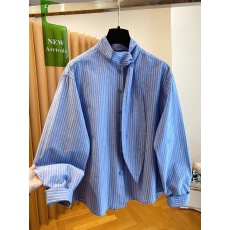 批发<b class='q'>韩国</b>高级感蓝色条纹衬衫女长袖2026新款早春宽松洋气上衣女