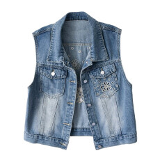 批发欧货复古镂空花朵牛仔马甲女短款无袖显瘦坎肩外套2026<b class='q'>春</b>夏新款潮