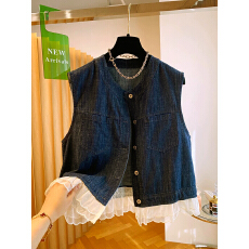 批发<b class='q'>韩国</b>2026夏季新款下摆木耳边网纱拼接坎肩无袖<b class='q'>外套</b><b class='q'>牛仔</b>马甲女