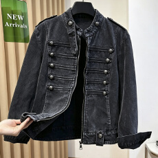 批发<b class='q'>明星</b><b class='q'>同款</b>宫廷风黑灰色牛仔外套女2026春秋短款百搭夹克重工上衣潮