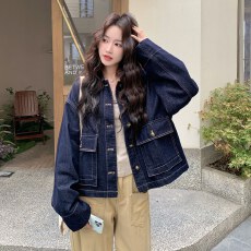 批发复古学院风短款<b class='q'>牛仔</b><b class='q'>外套女</b>2026秋季新款韩版宽松百搭小个子夹克潮