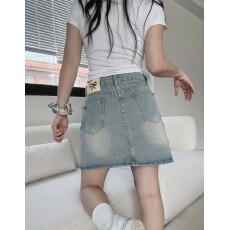 批发现货   韩国chic蝴蝶结刺绣牛仔<b class='q'>半身裙</b>夏季新款高腰显瘦<b class='q'>包臀</b>短裙