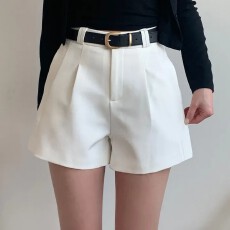 批发实货   韩国chic女装<b class='q'>西装</b>短裤女宽松显瘦高腰垂感a字阔腿裤配腰带