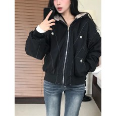 批发已出货 <b class='q'>韩国</b>chic毛领夹克棉服宽松工装2025新款外套加绒冬季保暖