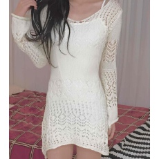 批发韩国chic温柔白色高级镂空针织连衣包臀裙收腰显瘦＋中长款背心裙