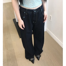 批发<b class='q'>韩国</b>chic春季新款复古百搭高腰显瘦撞色明线设计直筒阔腿<b class='q'>牛仔裤</b>女