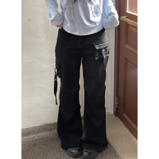 批发已出货   <b class='q'>韩国</b>chic黑色微喇叭工装<b class='q'>牛仔裤</b>女新款高腰显瘦宽松长裤