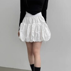 批发已出货 韩国chic设计感蓬蓬<b class='q'>裙</b>松紧腰压褶绑带花苞遮胯显瘦<b class='q'>灯笼</b><b class='q'>裙</b>