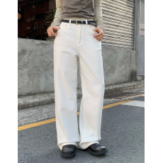 批发现有货 韩国chic<b class='q'>秋</b>季白色高腰直筒牛仔裤百搭垂感宽松显瘦长裤子