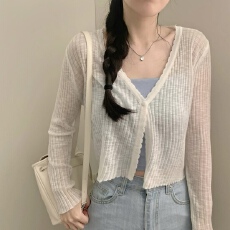 批发现有货 韩国chic夏季百搭一粒扣薄款针织<b class='q'>开衫</b>长袖防晒上衣