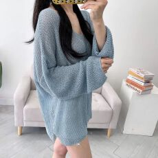 批发现有货 韩国chic宽松慵懒风v领防晒罩衫韩版春秋长袖针织<b class='q'>毛衣</b><b class='q'>女</b>