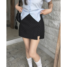 批发已出货 韩国chic高腰波点侧开叉<b class='q'>西装</b>短裙百搭气质防走光双层裤裙