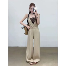 批发辣妹拽姐气质套装纯欲显瘦<b class='q'>抹胸</b>背心女高腰挂脖阔腿<b class='q'>连体裤</b>两件套