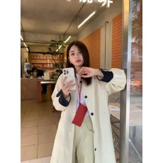 批发法式复古撞色长款<b class='q'>风衣</b>女2025秋季高级感灯芯绒拼接外套大衣