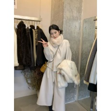 批发MZI STUDIO十三行2025冬季新款毛领加绒加厚卫衣女<b class='q'>七分</b>休闲裤套装