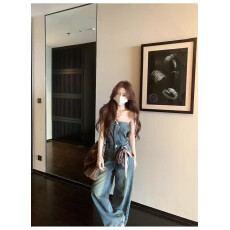 批发Xxiiuu 城市漫游 春夏新款抹胸<b class='q'>牛仔</b><b class='q'>连体裤女</b>百搭连体衣显瘦长裤子