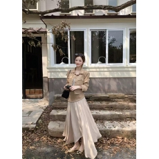 批发韩系温柔知性风漂亮出片<b class='q'>连衣裙</b>早秋季新款短<b class='q'>外套</b>上衣撞色裙子套装