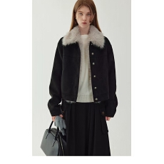 批发复古休闲麂皮短外套2025秋冬设计可拆卸毛领棉服<b class='q'>夹克</b>女