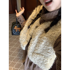 批发oohbubble25aw羊咩咩秋冬皮毛一体羊羔马甲 环保毛皮草小外套