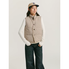 批发yawhat卡其色格纹拼接仿羊羔毛两面穿棉服马夹秋冬保暖背心外套