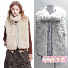 批发PSO Brand女装双面穿千鸟格翻领毛绒马甲背心保暖毛呢女款外套
