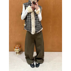 批发{ local tag } 雪地旅行日 松软毛绒搭配色织格纹夹棉双面马甲