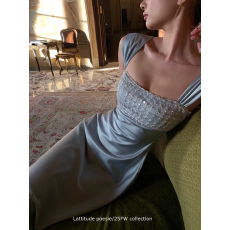 批发Lattitude/杨小鹭 Siena缎面轻奢感宴会礼服裙重工珠片吊<b class='q'>连衣裙</b>