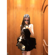 批发抹胸连衣<b class='q'>裙</b>富家千金miu系穿搭生日<b class='q'>裙</b>子party<b class='q'>小礼服</b>收腰公主蓬蓬<b class='q'>裙</b>