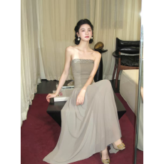 批发从一时刻【荒原曜夜】老钱风弹力抹胸<b class='q'>连衣裙</b>收腰设计拼接雪纺长裙