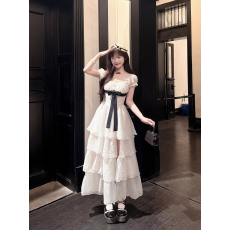 批发桔梗house 白桃波点 千金风<b class='q'>泡泡袖</b>抹胸收腰<b class='q'>连衣裙</b>蛋糕裙