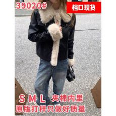批发SUNIRIROR原创设计皮袄<b class='q'>秋</b>冬新款毛毛领黑色皮衣外套女高级感棉服