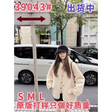 批发CEEYOU 专机切条织带连帽羊羔毛外套女白色冬季皮毛一体环保皮草