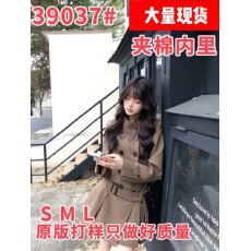 批发富家千金风双排扣收腰连衣裙女秋冬季小个子高级感气质中长款外套