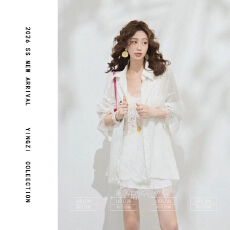 批发颖子定制落花为信设计感蕾丝拼接后开叉<b class='q'>衬衫</b>时尚气质<b class='q'>衬衫</b>