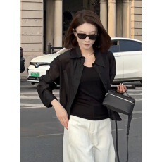 批发高级感黑色天丝长袖<b class='q'>衬衫</b><b class='q'>女</b>2025春夏新款宽松小个子短款防晒上衣<b class='q'>女</b>