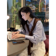 批发韩系轻熟通勤风时尚套装女装2025早<b class='q'>秋</b>新款高级感条纹衬衣百搭上衣