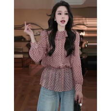 批发法式波点荷叶领<b class='q'>长袖</b><b class='q'>衬衫</b>女2026春季新款洋气时尚百搭收腰显瘦上衣
