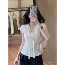 批发法式复古气质收腰显瘦小衫原创设计感白色高级感<b class='q'>衬衫</b>2026春季新款