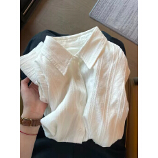 批发白色竖条纹提花慵懒风<b class='q'>衬衫</b>女春夏季<b class='q'>韩版</b>宽松气质通勤百搭休闲上衣