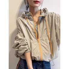 批发欧洲站2026<b class='q'>春</b>夏防晒衣时尚撞色拉链木耳连帽抽绳外套女冲锋衣夹克